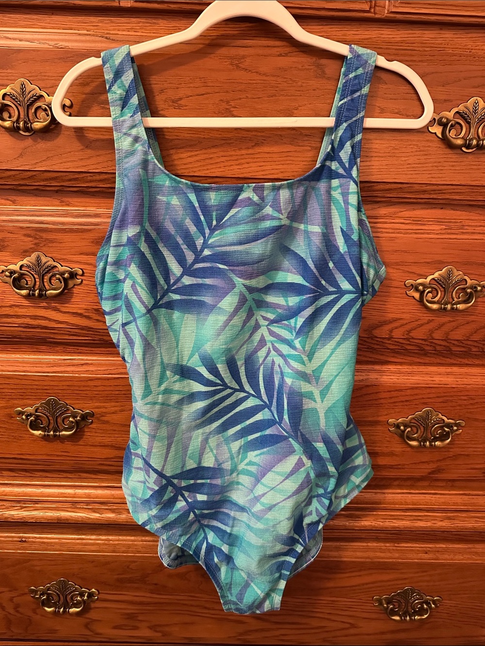 Jantzen Blue and Teal Leaf Print women’s ' One-Piece Swimsuit